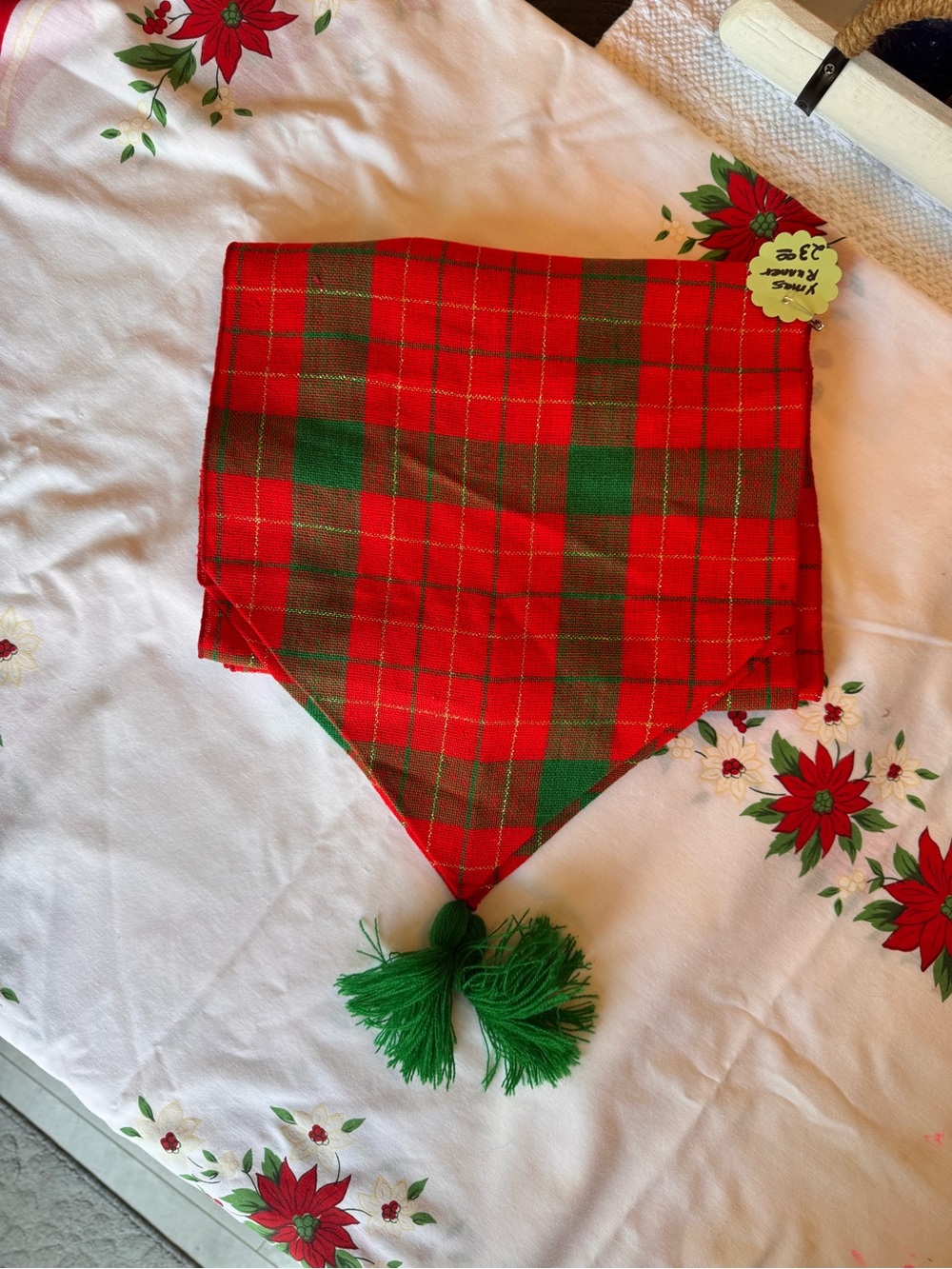 Vtg Holiday Tartan Plaid Table Runner Red Green Gold Retro Christmas Decor 70’s - Picture 4 of 4